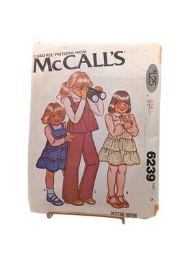 McCalls 6239 Childrens Sewing Pattern Size 6 Dress Jumper Top Pants 1970s Vintag